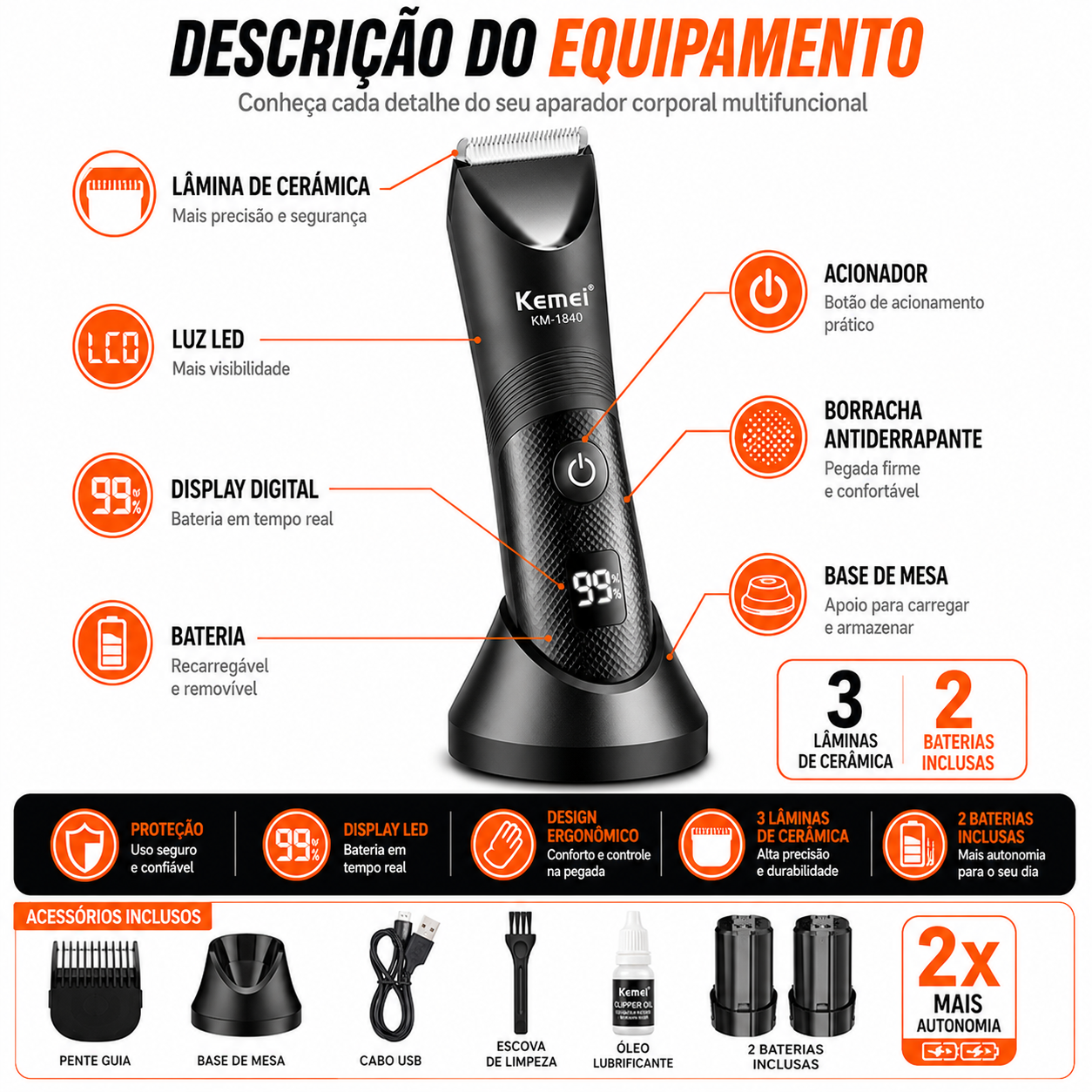 Aparador Corporal Multifuncional — especificações e itens inclusos no kit