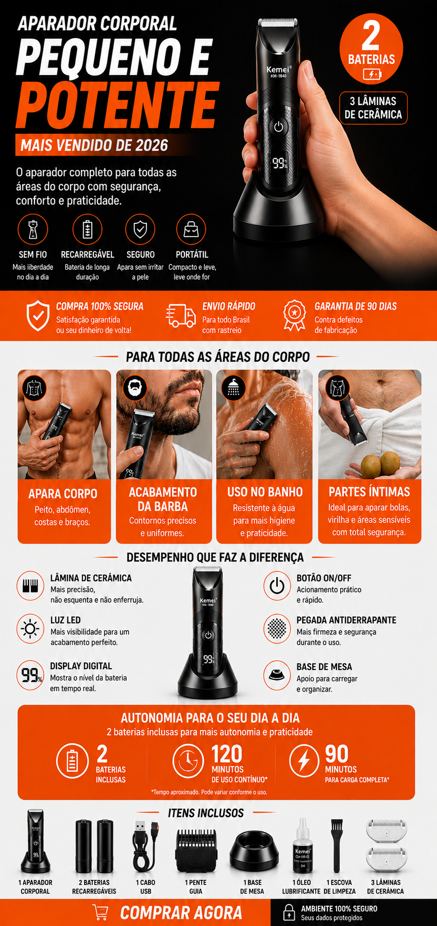 Informações e especificações do aparador corporal multifuncional